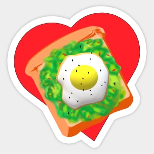 Avocado Toast Lovers Toast with Egg on a Bright Red Heart (Black Background) Sticker